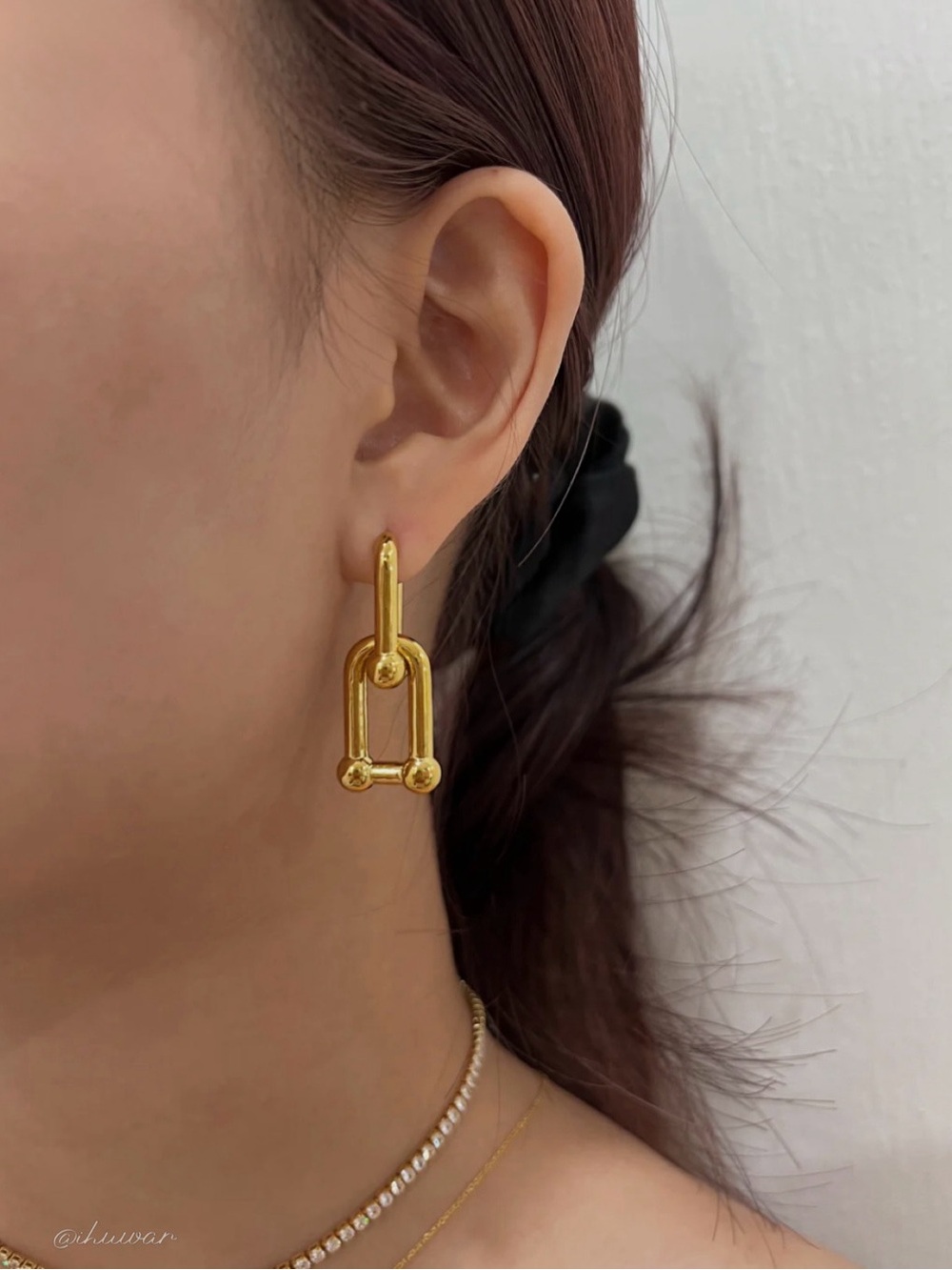 18K Gold Plated Double U Link Chunky Hoop Earrings - Picture 11 of 11
